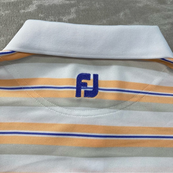 Footjoy Orange White Grey Striped Polo Shirt Golf Men's Sz L - Picture 5 of 10